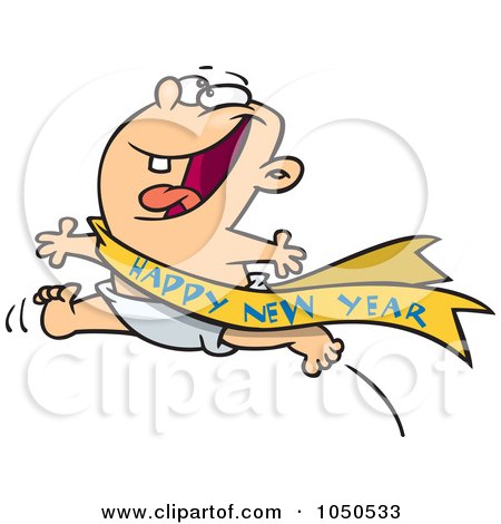 Royalty-Free (RF) Clip Art Illustration of an Excited Baby Running With A Happy New Year Sash by toonaday