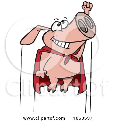 Royalty-Free (RF) Clip Art Illustration of a Flying Super Pig by toonaday