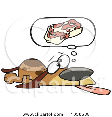 Royalty-Free (RF) Clip Art Illustration of a Basset Hound Hoping For Steak by toonaday