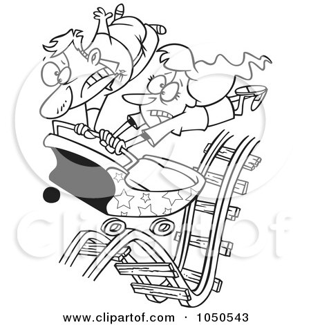 Royalty-Free (RF) Clip Art Illustration of a Line Art Design Of A Couple Hitting Ups And Downs On A Roller Coaster by toonaday
