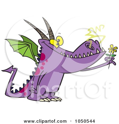 Royalty-Free (RF) Clip Art Illustration of a Dragon Holding A Flower by toonaday