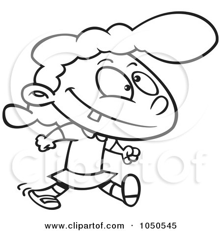 Royalty-Free (RF) Clip Art Illustration of a Line Art Design Of A Happy Girl Walking by toonaday