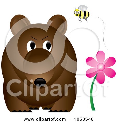 Royalty-Free (RF) Clip Art Illustration of a Bee Annoying A Bear by Pams Clipart