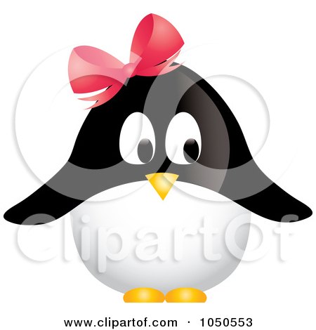 Royalty-Free (RF) Clip Art Illustration of a Female Penguin Wearing A Pink Bow by Pams Clipart