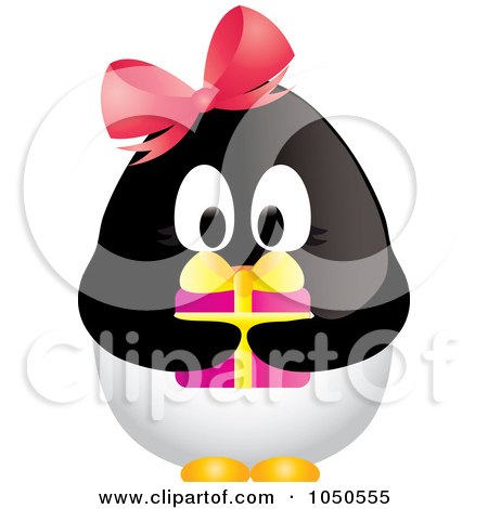 Royalty-Free (RF) Clip Art Illustration of a Female Christmas Penguin Holding A Gift by Pams Clipart