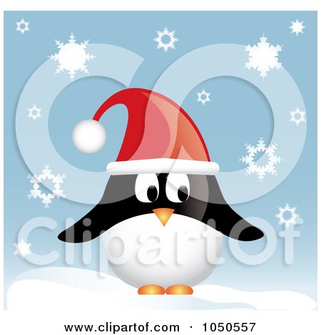 Royalty-Free (RF) Clip Art Illustration of a Christmas Penguin Wearing A Santa Hat In The Snow by Pams Clipart