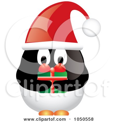 Royalty-Free (RF) Clip Art Illustration of a Male Christmas Penguin Holding A Gift by Pams Clipart