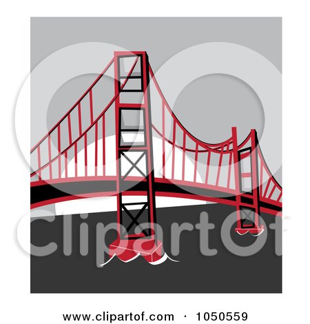 Royalty-Free (RF) Clip Art Illustration of The Golden Gate Bridge, San Francisco, In Red And Black by Pams Clipart