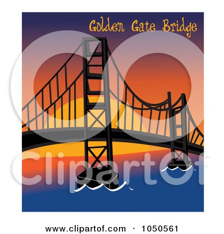 Royalty-Free (RF) Clip Art Illustration of The Golden Gate Bridge, San Francisco, With Text At Sunset - 2 by Pams Clipart