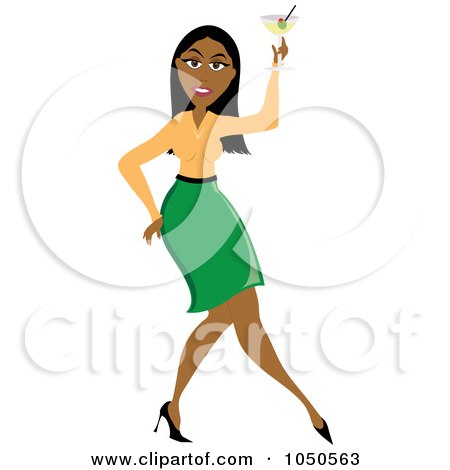 Royalty-Free (RF) Clip Art Illustration of a Funky Hispanic Woman Dancing With A Cocktail by Pams Clipart