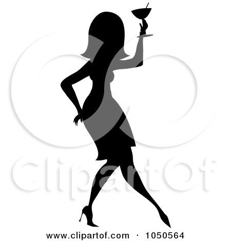 Royalty-Free (RF) Clip Art Illustration of a Silhouetted Funky Woman Dancing With A Cocktail - 2 by Pams Clipart