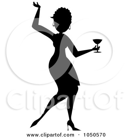 Royalty-Free (RF) Clip Art Illustration of a Silhouetted Funky Woman Dancing With A Cocktail - 1 by Pams Clipart