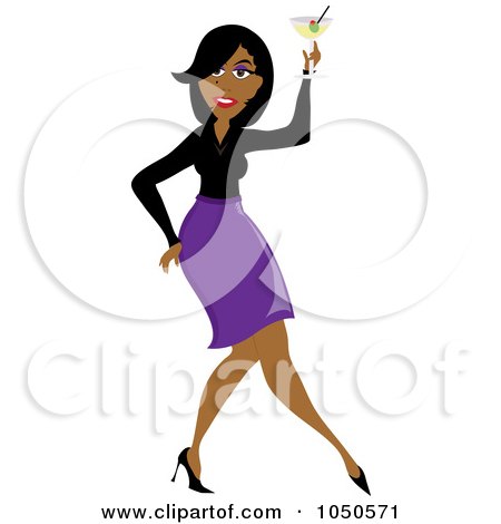 Royalty-Free (RF) Clip Art Illustration of a Funky African American Woman Dancing With A Cocktail by Pams Clipart