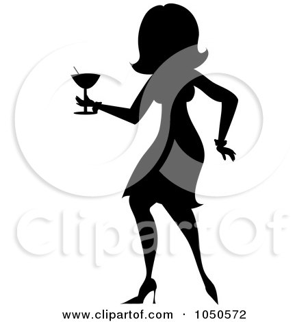 Royalty-Free (RF) Clip Art Illustration of a Silhouetted Funky Woman Dancing With A Cocktail - 3 by Pams Clipart