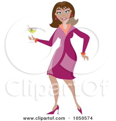 Royalty-Free (RF) Clip Art Illustration of a Funky White Woman Dancing With A Cocktail by Pams Clipart