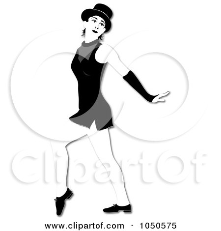 Royalty-Free (RF) Clip Art Illustration of a Black And White Female Jazz Dancer - 2 by Pams Clipart
