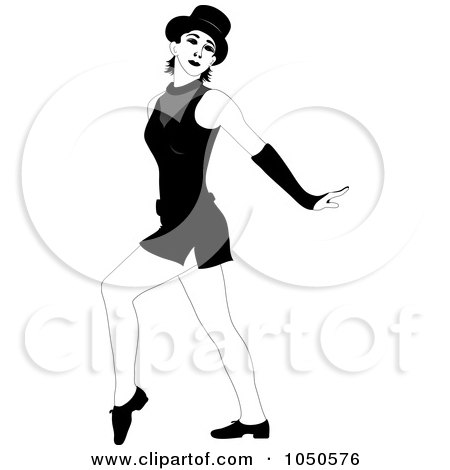 Royalty-Free (RF) Clip Art Illustration of a Black And White Female Jazz Dancer - 1 by Pams Clipart