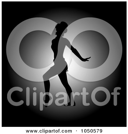 Royalty-Free (RF) Clip Art Illustration of a Silhouetted Female Jazz Dancer In The Spotlight by Pams Clipart