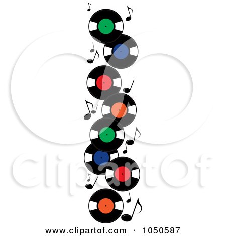 Royalty-Free (RF) Clip Art Illustration of a Vertical Banner Of Record Albums And Music Notes by Pams Clipart