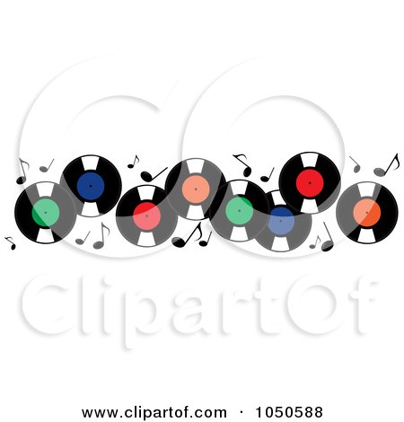 Royalty-Free (RF) Clip Art Illustration of a Horizontal Banner Of Record Albums And Music Notes by Pams Clipart