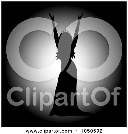 Royalty-Free (RF) Clip Art Illustration of a Miss America Pageant Winner Holding Up Her Arms In The Spotlight by Pams Clipart
