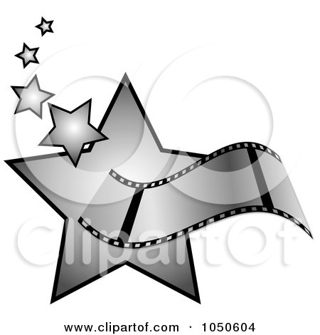 Royalty-Free (RF) Clip Art Illustration of a Film Strip Over Silver Stars by Pams Clipart