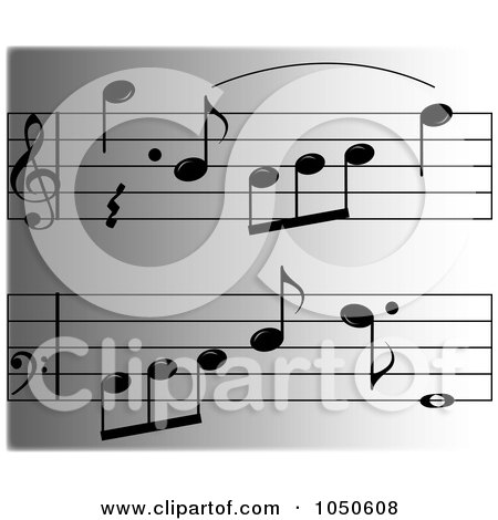 Royalty-Free (RF) Clip Art Illustration of a Background Of Sheet Music On Gray by Pams Clipart