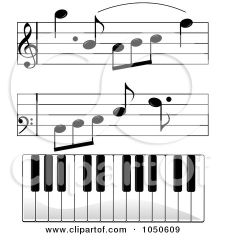 Royalty-Free (RF) Clip Art Illustration of a Digital Collage Of Piano Keys And Sheet Music by Pams Clipart