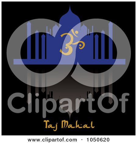 Royalty-Free (RF) Clip Art Illustration of The Silhouetted Taj Mahal, Reflection And Text On Black by Pams Clipart