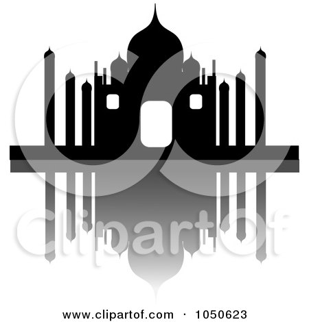Royalty-Free (RF) Clip Art Illustration of The Silhouetted Taj Mahal And Reflection by Pams Clipart