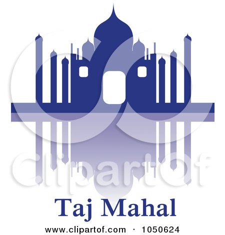 Royalty-Free (RF) Clip Art Illustration of The Silhouetted Blue Taj Mahal, Reflection And Text by Pams Clipart