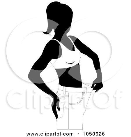 Royalty-Free (RF) Clip Art Illustration of a Black And White Woman Showing Her Weight Loss Success In Big Pants by Pams Clipart