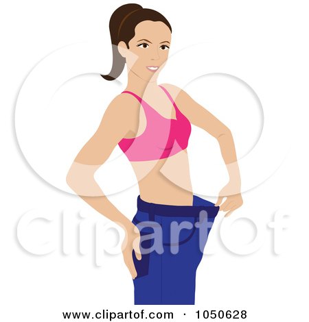 Royalty-Free (RF) Clip Art Illustration of a Brunette Woman Showing Her Weight Loss Success In Big Pants by Pams Clipart