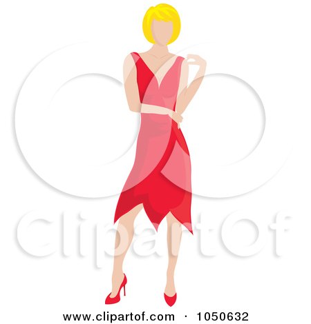 Royalty-Free (RF) Clip Art Illustration of a Sexy Blond Wmoan Posing In A Red Dress by Pams Clipart