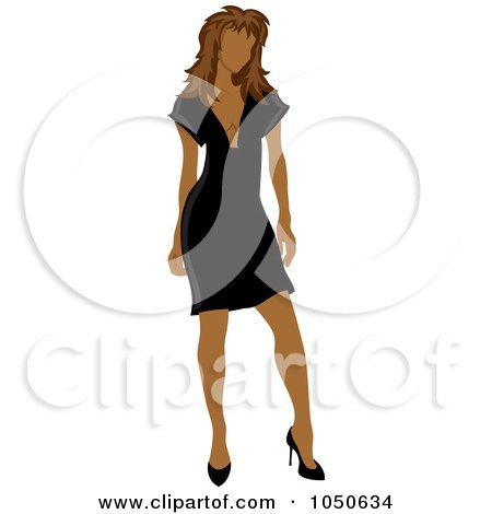 Royalty-Free (RF) Clip Art Illustration of a Sexy Hispanic Woman Posing In A Black Dress by Pams Clipart