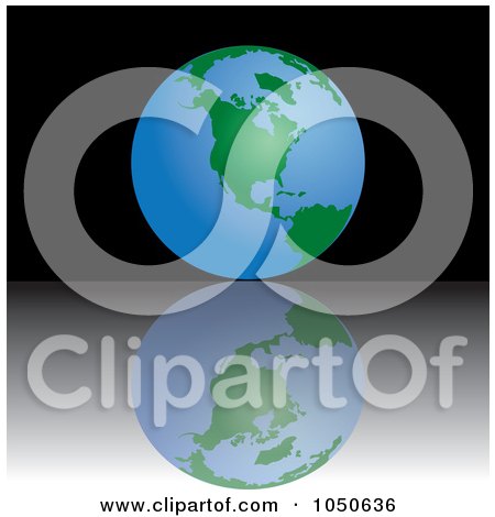 Royalty-Free (RF) Clip Art Illustration of an American Globe With Reflection On Black by Pams Clipart