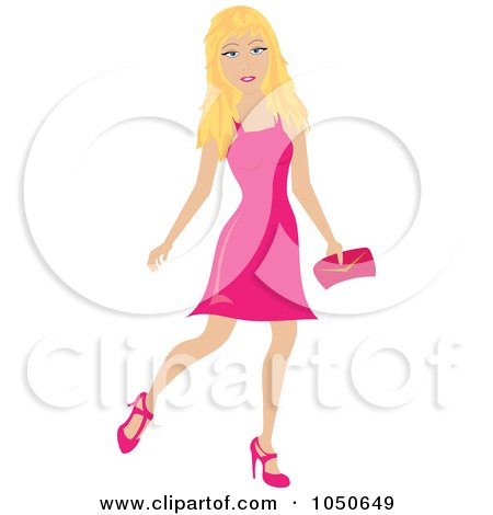 Royalty-Free (RF) Clip Art Illustration of a Young Blond Woman In A Pink Dress by Pams Clipart