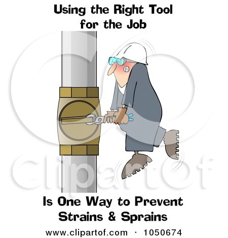 Royalty-Free (RF) Clip Art Illustration of a Worker Trying To Adjust A Pipe With A Small Wrench by djart