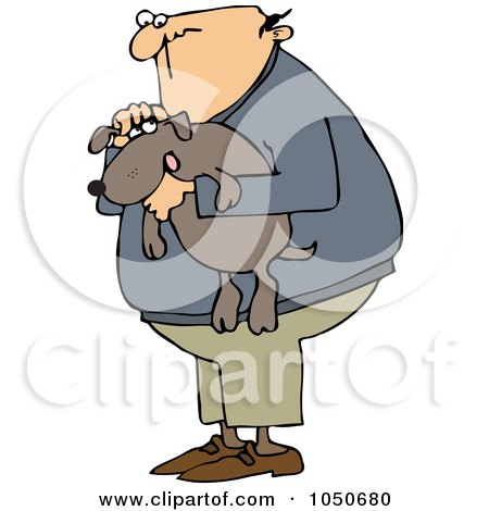 Royalty-Free (RF) Clip Art Illustration of a Man Holding His Dog by djart