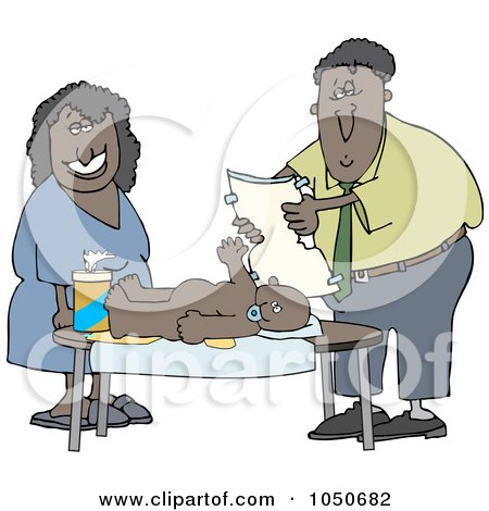 Royalty-Free (RF) Clip Art Illustration of a Black Couple Changing Their Baby's Diaper by djart