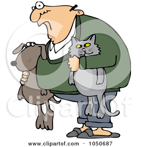 Royalty-Free (RF) Clip Art Illustration of a Man Holding His Dog And Cat by djart