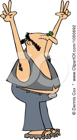 Royalty-Free (RF) Clip Art Illustration of a Hippie Man In A Vest, Holding Up Peace Hands by djart