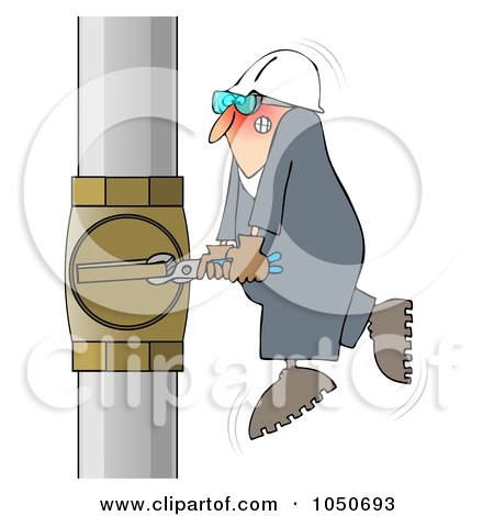 Royalty-Free (RF) Clip Art Illustration of a Worker Trying To Adjust A Pipe With A Small Wrench by djart