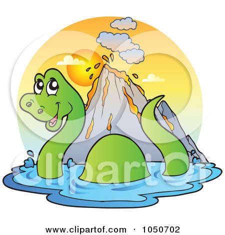 Royalty-Free (RF) Clip Art Illustration of a Swimming Brontosaurus Logo by visekart