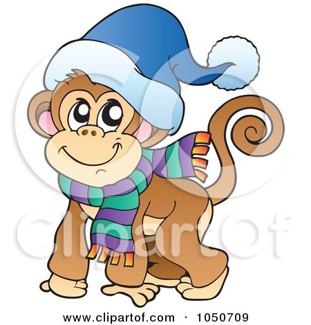 Royalty-Free (RF) Clip Art Illustration of a Monkey Wearing Winter Gear by visekart