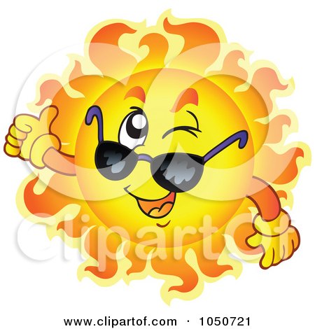 Royalty-Free (RF) Clip Art Illustration of a Sun Character Winking And Holding A Thumb Up by visekart