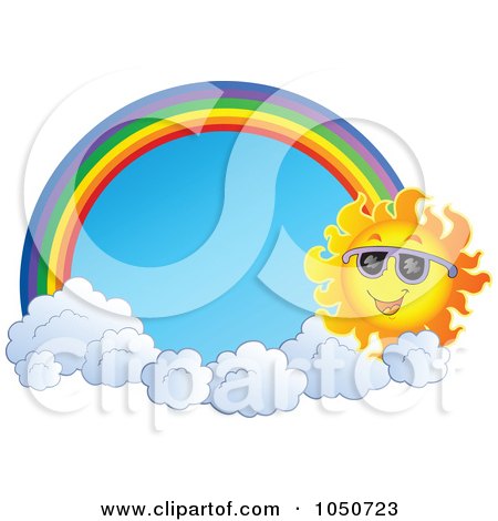 Royalty-Free (RF) Clip Art Illustration of a Summer Sun With Clouds And A Rainbow Framing Blue Sky by visekart