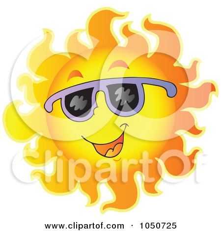 Royalty-Free (RF) Clip Art Illustration of a Sun Character Wearing Purple Shades by visekart