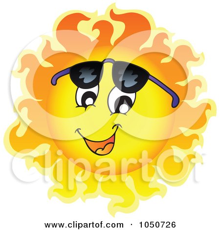 Royalty-Free (RF) Clip Art Illustration of a Sun Character Looking Under Shades by visekart