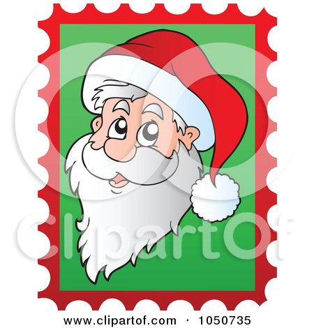 Royalty-Free (RF) Clip Art Illustration of a Christmas Postage Stamp Of Santa by visekart